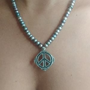 Lucky Brand Peace and Pearl Necklace